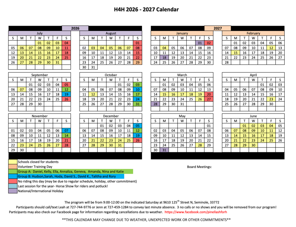Pinellas H4H Calendar